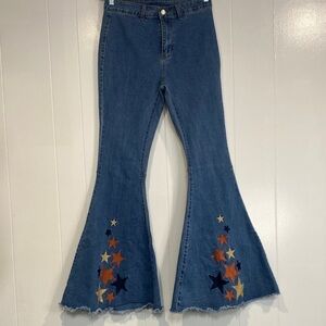 Peach Love California Jeans Bell Bottom Flare Star Embroidered Size Large 30
